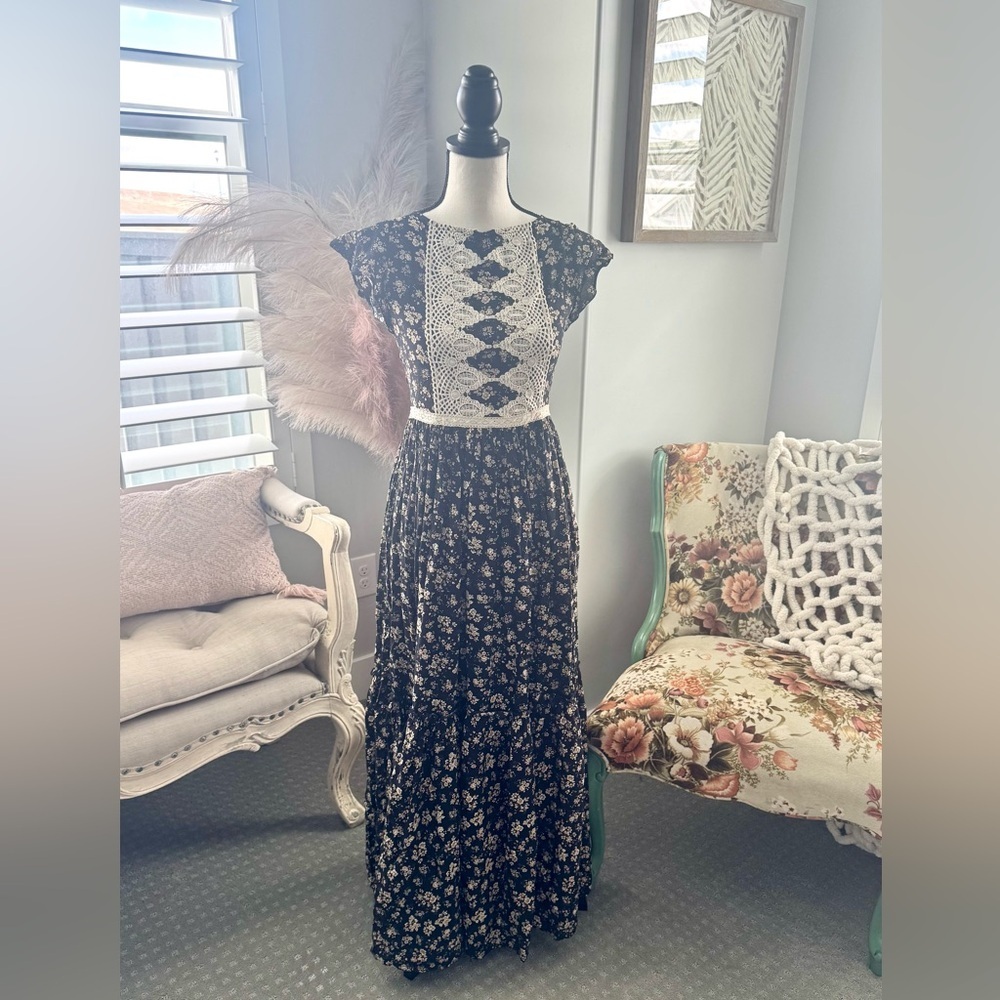 Mia Joy Floral Maxi Dress Lace Boho Cottagecore Size 14